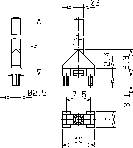 Technical Drawing: Three-View Projection of a Component with Dimensional Specifications. Top: Side View. Middle: Front View. Bottom: Top View. Dimensions in Millimetres.