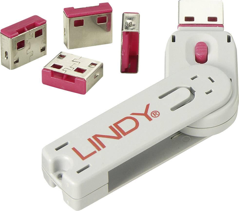 Image of LINDY USB port lock USB-Lock + Key 4-piece set Rose incl. 1 key 40450