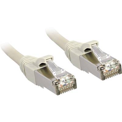 Two grey Ethernet cables lying side by side. They have transparent RJ45 connectors with visible coloured wires.