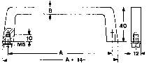 Technical Drawing of a Pipe Bracket with Dimensions: Width 'M5', Height '40', and Depth '12'. Notes on Screw Sizes and Assembly Tips.