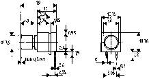 Technical drawing of a mechanical component with dimensions and labels in millimetres, showing top view and side view.