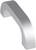 A silver metal handle in a curved form. Ideal for cabinet doors or drawers with a modern design.