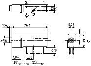 Technical drawing of a cylindrical component with labels and dimensional specifications, showing side and front views.