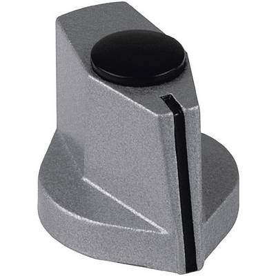 Grey metal regulator with a black button. Commonly used for household appliances to adjust temperature or volume.