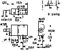 Electronic circuit diagram with various components, including resistors and transistors, connected by wires. No colour coding.