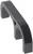 Black metallic tensioning element with a curved shape and ribbed surface, primarily used for industrial applications.