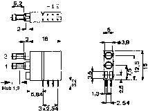 Technical drawing of an electronic component with precise dimensions and connection details for assembly.
