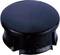 Black plastic closure cap, cylindrical shape, smooth, for covering purposes in a technical or craft application.