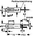 Technical drawing of a component with dimensional annotations in millimetres. Top: Tubular form with details of the anode. Bottom: Further dimensional details and specifications.