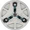 Circular metal measuring tool with three adjustable screws and a graduated scale, used for precise measurement and alignment of objects.