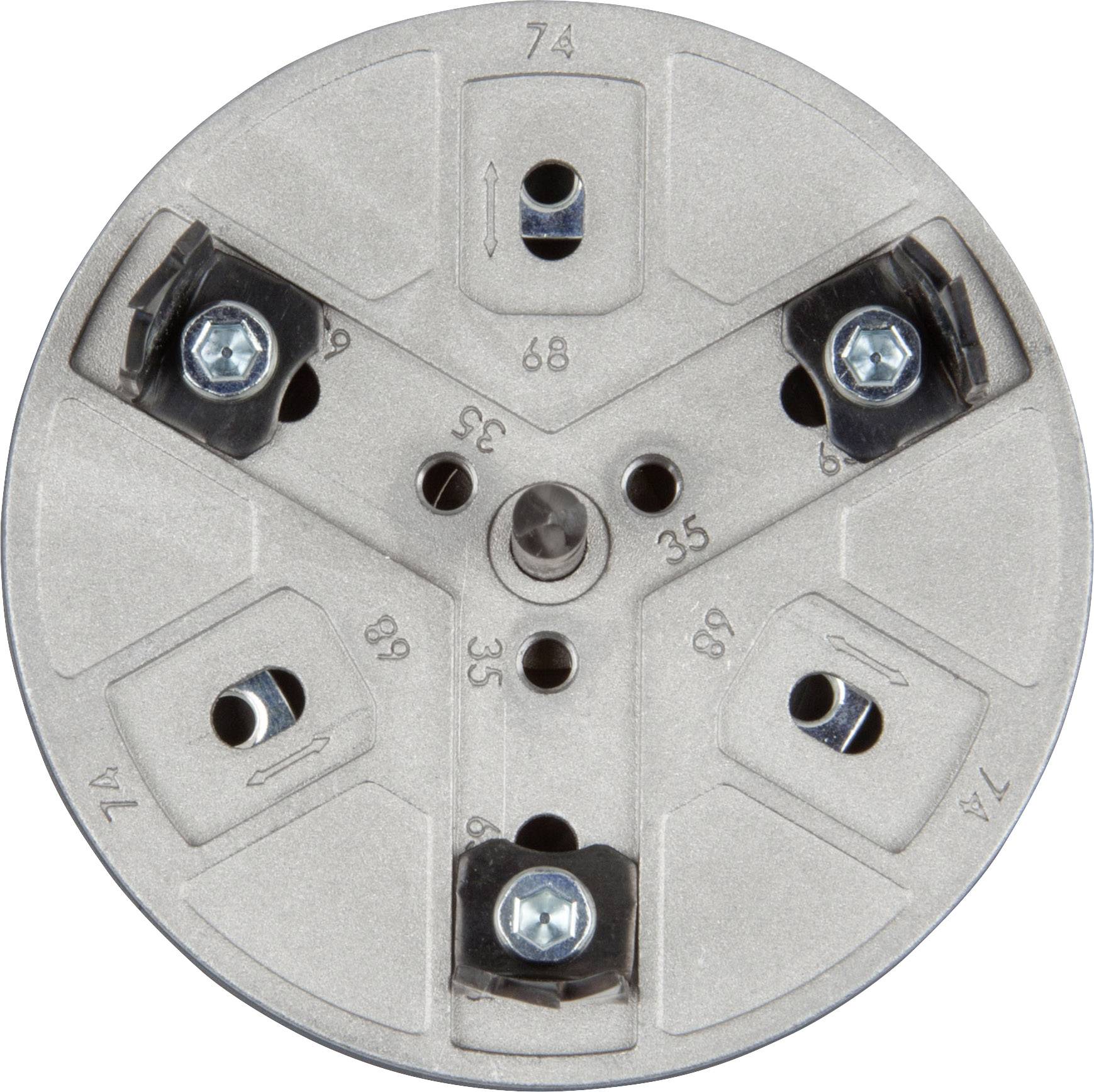 Circular component with a metal surface, containing screws and sockets. Mechanical mounting bracket for technical equipment or installations.