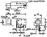 'Circuit diagram of an electronic device with LED connection, resistors, and transistors. Detailed technical drawing.'