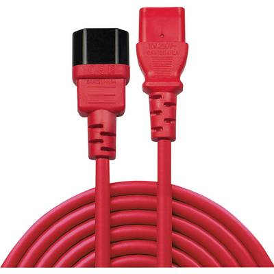 'Red extension lead with two connections, a black socket and a red plug, against a white background.'