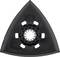 Triangular sanding plate with black edges and central mounting device, suitable for multi-function tools.