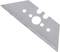 A silver, triangular universal knife blade with multiple round holes for different tool attachments.