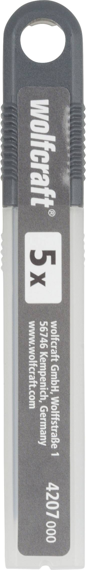 Pack of 5 grey Wolfcraft blades, for tools, Manufactured in Germany. Includes model number and website.