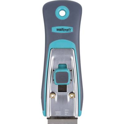 Hand tool with an ergonomic handle, blue-grey in colour, with the brand name 'wolfcraft' visible. Suitable for sanding or planing.