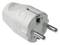 White European plug adapter with two round metal pins for electrical devices in Europe.
