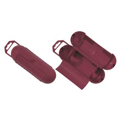 A purple plastic case with a removable cover, which opens into two halves. It appears to be designed for storing small objects.