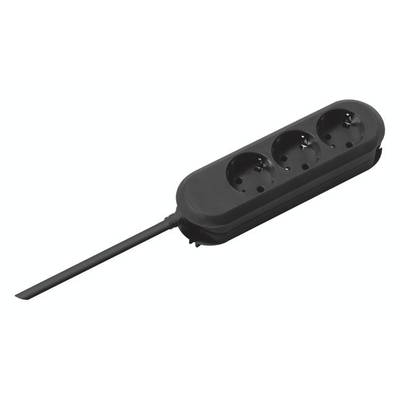 Black power strip with three sockets and connection cable, suitable for connecting multiple electrical devices.