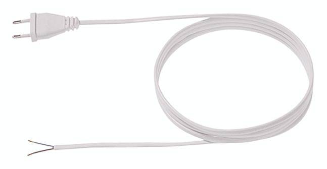 White network cable with European plug on one side, unprocessed on the other side. Suitable for electrical connections.
