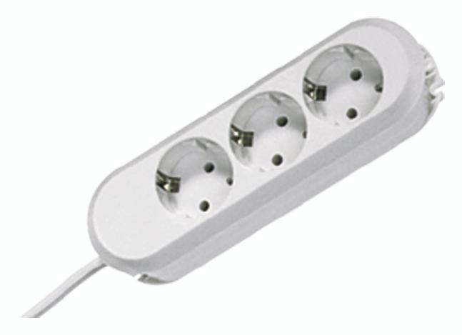 Triple socket with white plug sockets, suitable for multiple electrical devices.