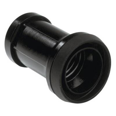 Black plastic pipe section, cylindrical in shape with wide edges. Used for connection or drainage purposes in installations.