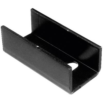 A black U-shaped metal bracket with a hole in the centre of its base. Suitable for mounting to a surface.