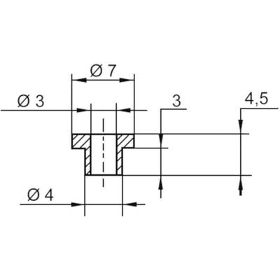 Technical drawing of a component with holes: diameter 3 mm, 4 mm; overall diameter 7 mm; depth 3 mm and 4.5 mm.