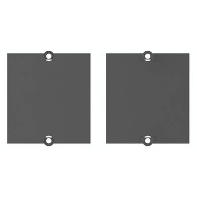 Two square grey panels side by side, each with three perforations at the top, bottom, and middle for hanging or mounting.