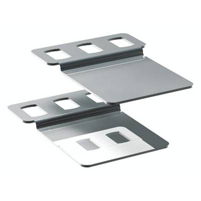 Metal mounting bracket with multiple rectangular recesses, arranged offset in two planes. Suitable for construction applications.