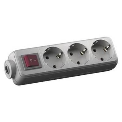 Three-way extension socket with a red on/off switch.