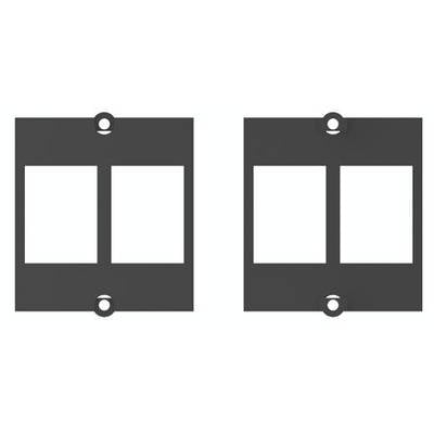 Two rectangular black shapes side by side, each with two equally sized vertical cuts in the centre.