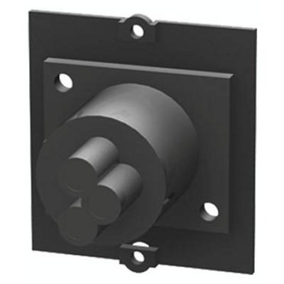 A black square plug with three round contacts, mounted on a plate with holes for screw fixing.