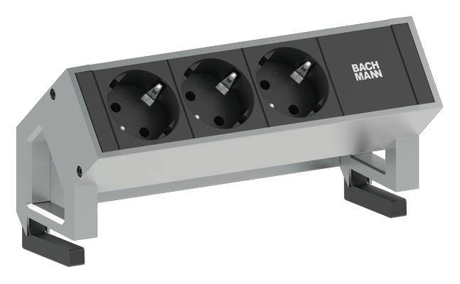 Compact multi-socket extension with three Schuko power outlets, suitable for desktop mounting.
