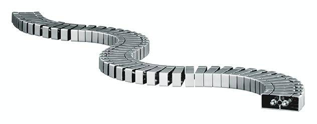 A curved row of silver and black domino tiles forming a wavy line.