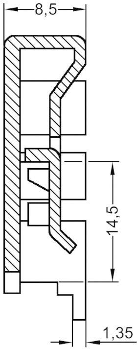 Cross-section of a technical drawing with dimensions: width 8.5, height 14.5 and depth 1.35.
