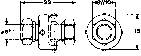 Technical drawing of a bearing block with dimensions. Left: Side view with height and width. Right: Front view with diameter specification.