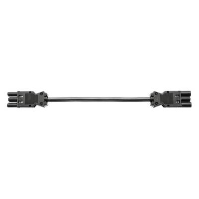 Black solar cable with two identical connectors at each end for connecting solar modules in a solar system.