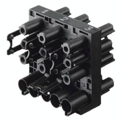 Black electrical multi-pin connector with a rectangular form factor, suitable for technical applications.