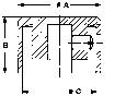 Technical drawing of a cross-section with dimensions. It shows heights and distances with the labels 'A', 'B', and 'C'.