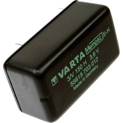 Black VARTA Mempac Battery, 3.6V, Model 3/V150H, with two prominent metal pins, labelled on the top surface, 'Made in Germany'.