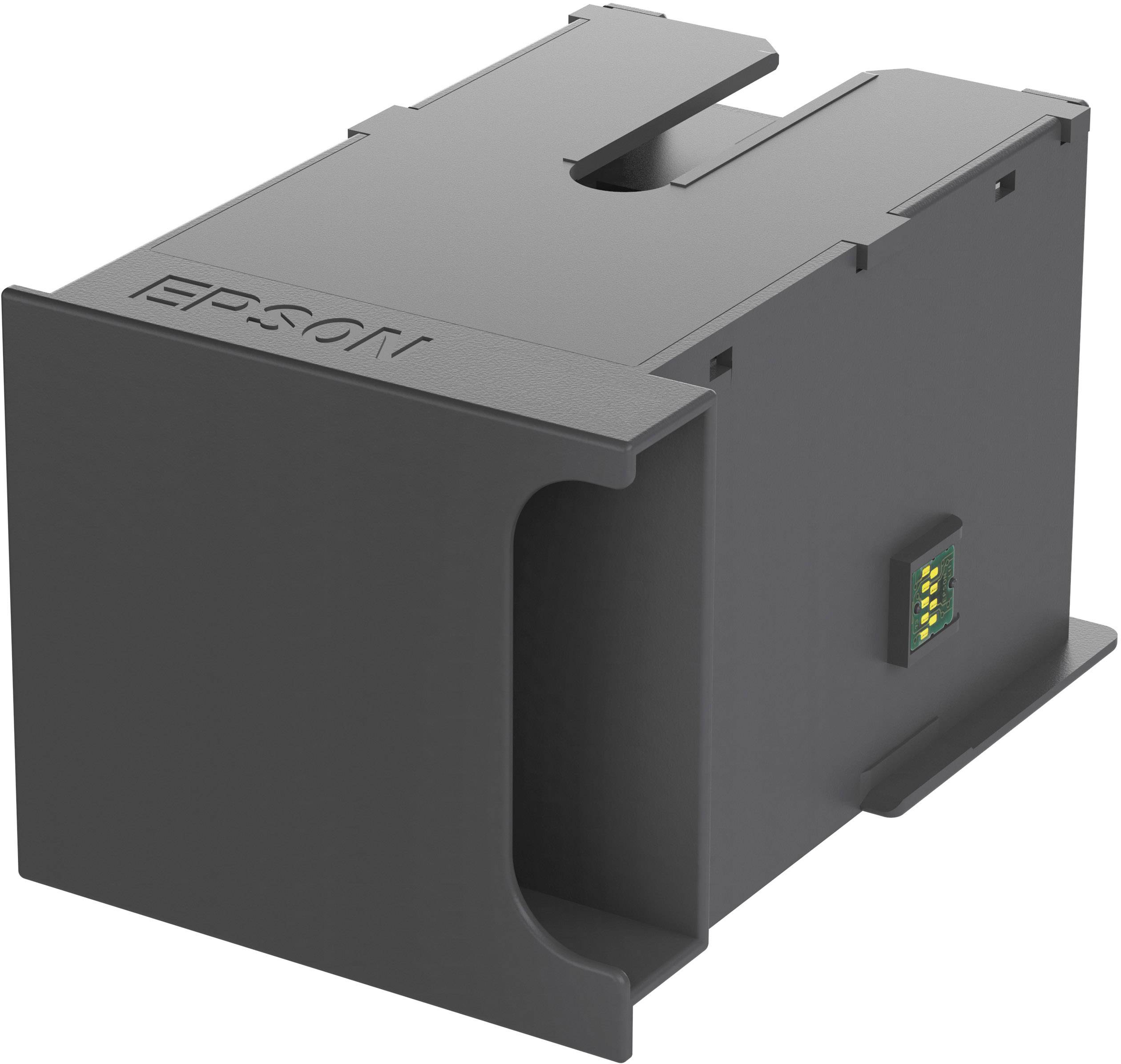 Black Epson ink cartridge with a rectangular shape and brand logo on the surface.