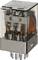 A transparent electromagnetic relay with metallic terminals and labelling shows various safety and quality indicators.