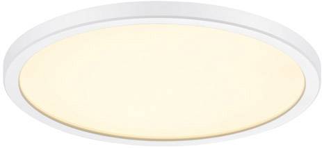 Round ceiling light with white frame and warm white light, perfect for soft room illumination.