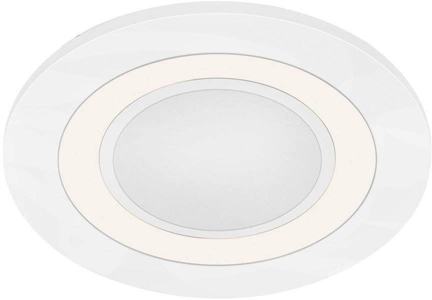 Round, white LED ceiling light with an outer ring for uniform light distribution; minimalist and modern in design.<br><br>(Note: This translation is already in British English, so no significant changes were needed.)