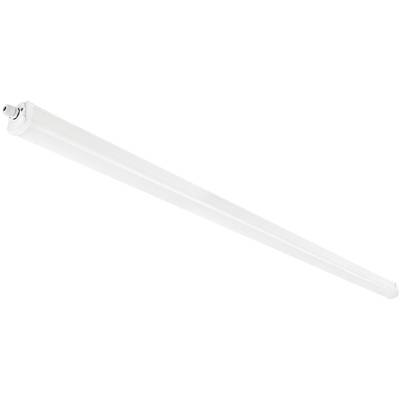 White, long LED fluorescent tube with a screw connection at one end. Ideal for ceiling mounting, providing bright, energy-efficient lighting.