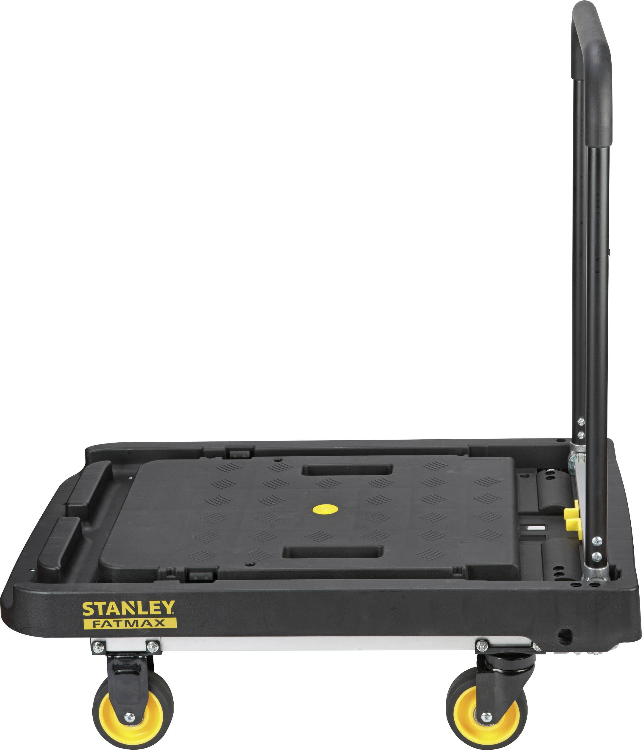 Platform trolley by Stanley Fatmax with four yellow wheels and black handle, suitable for transporting items.