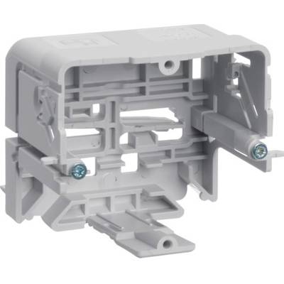 Grey plastic casing with multiple openings and mounting points. It contains two visible screws on the front.
