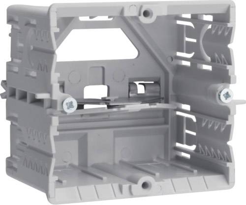 Grey plastic enclosure with open sides and multiple mounting positions for electronic components.